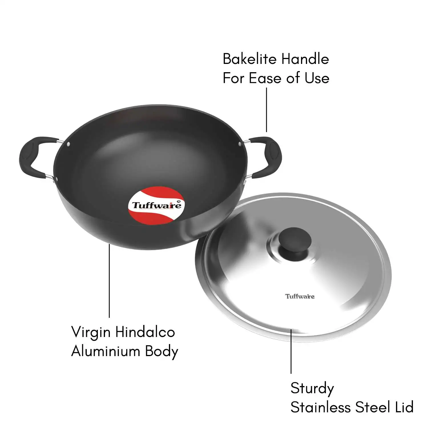 Hard Anodised Deep Kadai - 3mm - Image 2