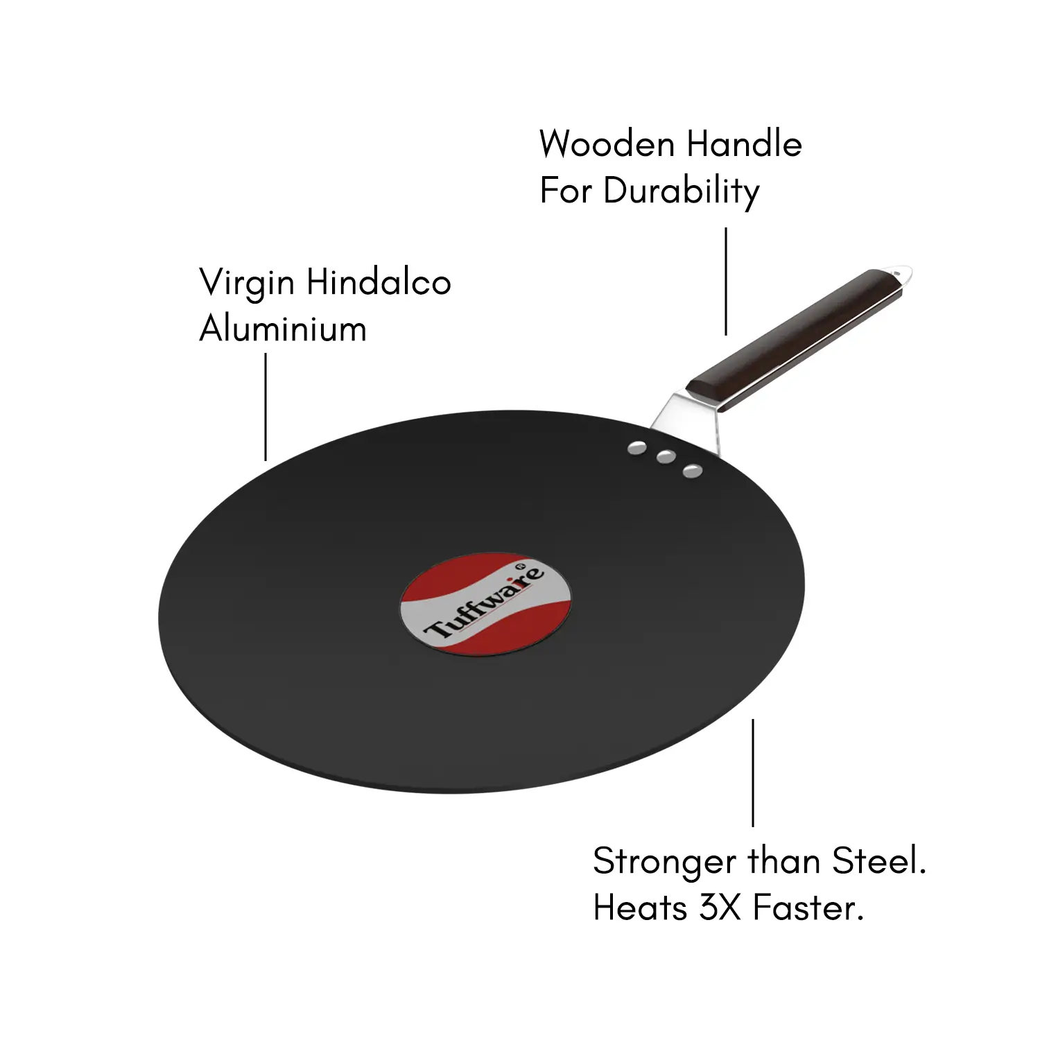 Hard Anodised Punjabi Tawa (Wooden Handle) - Image 2